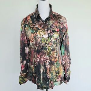 GEORG ROTH Floral Button Up Sequin Artsy Career Office Work Womens Shirt Size XS
